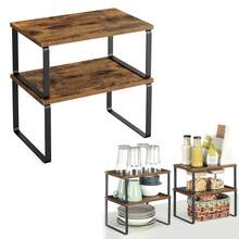 2PCS Large Kitchen Organizer Multi-Function Stackable Anti-Slip Cabinet Shelf For Pantry Counter Storage Christmas Gift, Home Decor, Party & Christmas Storage - Màu be - Xem 7