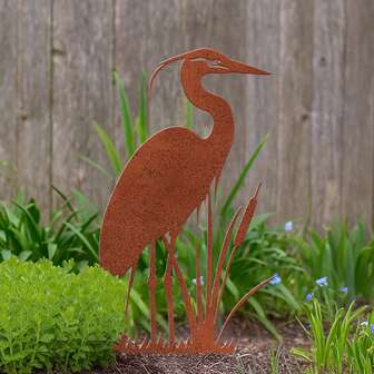 Vintage Rusty Metal Heron Lawn Ornament - Distressed Crane Garden Sculpture , Outdoor Pond Patio Decor, Yard Landscape Path Terrace Decoration, Metal Crane Bird Garden Accents, Flower Bed Trellis, Suitable For Garden Patio, Lawn, Flower Bed Decoration