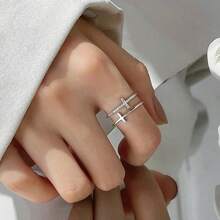 Double Cross Ring Women's Opening Simple  Flash Diamond Index Finger Ring  Ins Ring - Bạc - Xem 3