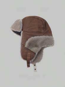 1 件男士冬季绒面抓绒保暖户外骑行护耳防风捕手帽，厚衬里 - 彩色 - 查看 6