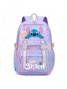 Stitch Student School Bag Large Capacity Backpack Rainbow Print Cartoon Outdoor Backpack Large Capacity Makeup Organizer Makeup Case, For Lipstick, Brush, Skincare, Mobile Phone, Coin, Small Items, For Home,Gift,Vacation And Festival Christmas Multifunctional Use