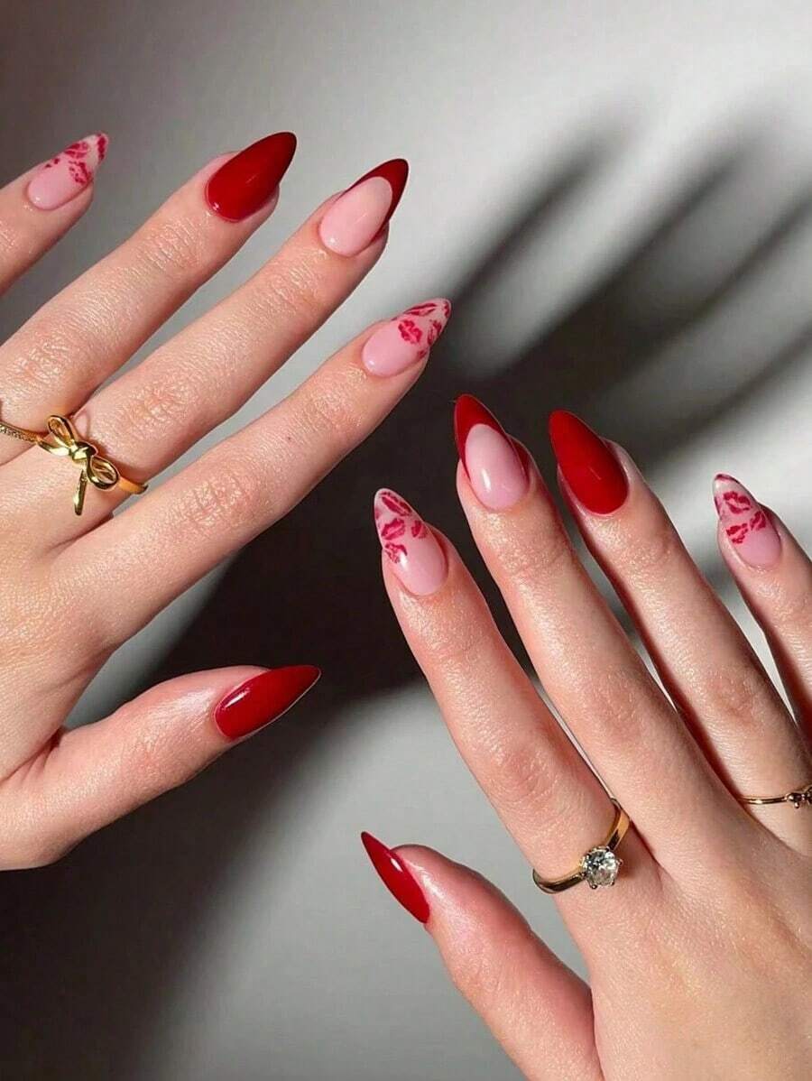 Elevate Your Style With, 24Pcs Almond Black Gradient Tip Press On Nails Medium Fit Perfectly Design Acrylic False Nail Set,Contain 1Pc Jelly Glue And 1Pc Nail File, Red Nails For Women And Girls To Diy Daily Work Study And Party Use Nail Supplies Nails - 白2 - 查看 1