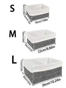 3件套/1件手工编织藤条桌面收纳篮，可收纳化妆品、钥匙、零食，适用于客厅、卧室、书房和办公室桌面，家居装饰收纳篮，情人节礼物 - 灰色 - 查看 9