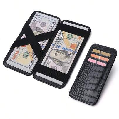 PU Wallet Magic Wallet Id Bank Credit Card Holder Protector Case Portable Travel Men's Banknote Organiser Passport Cover(Due To Different Production Batches, The Size And Pattern Of The Crocodile Pattern Of The Product Will Be Sent Randomly)