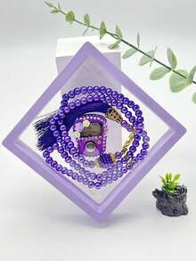 1 Set 6mm 99 Beads Muslim Prayer Beads With Rhinestone Flower Decorated Counter, 11x11x2cm Elegant Gift Box In Pink/Blue/Purple/Black/White, Luxurious Accessory For Belief & Prayer Counting