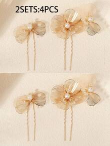 2pcs/Set Elegant Butterfly Shaped Hair Clips, Bridal Wedding Hair Accessories