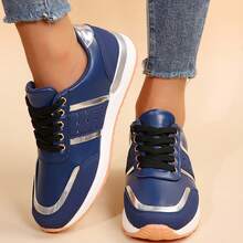 Travel Womens Casual Sport Round Toe Colorblock Design Non Slip Sole Spring Fall Chunky Shoes Tennis Shoes Sneakers Outdoor Office Work Walking - 霧霾藍 - 查看 10