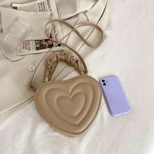 1个高级心形手提包，时尚甜美风格，心形托特包单肩斜挎包，学院风，心形女孩包，PU材质，时尚女孩包，女孩心形格纹，百搭优雅，简约时尚，适合作为礼物送给朋友 - 愛心手提包 - 查看 11