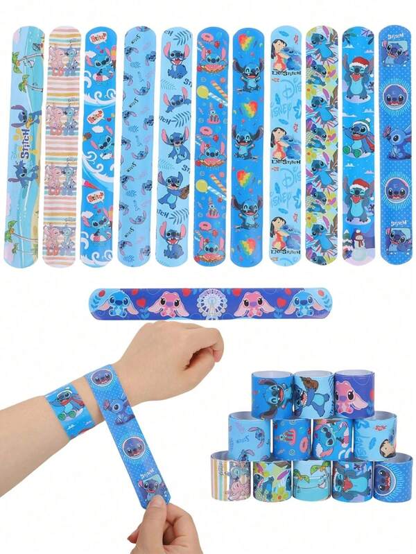 A Set Of 12 Stitch And Lilo Girl Bracelets - Colourful Synthetic Stones, Multi-Coloured, Animal-Themed Party, Birthday Gifts, Festive Rewards, Party Favours