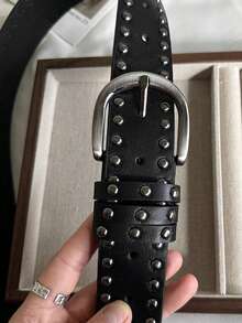 1 pièce Ceinture large décorée de rivets noirs pour femmes, convient pour les jeans
