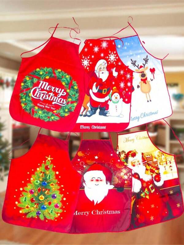 1pc Christmas Apron, Santa Claus Apron, Elk Apron, Christmas Kitchen Apron, Christmas Tree And Snowflake Apron, Suitable For Christmas Dinners, Cooking, Baking, Cleaning, Gardening, Christmas Apron For Men And Women, Christmas Decoration For Home Kitchen, Greaseproof