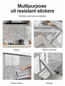 1 件浅灰色光面大理石纹厨房防油贴纸，耐热、防水、防霉瓷砖墙纸，自粘橱柜墙贴花，台面翻新大理石纹理膜 - 淺灰色 - 查看 11