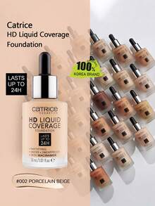 Catrice HD Liquid Coverage Foundation 002，轻盈液体，液体质地，自然遮瑕，面部遮瑕，均匀肤色，日常通勤，自然妆容，轻盈全效遮瑕，30ml/1.01 Fl.Oz。 - 002 - 查看 1