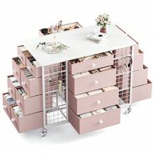 40" Wide Mobile Dresser With 24 Fabric Drawers & Hooks, Rolling Storage Organizer Island With Wood Top For Bedroom, Closet, Or Dressing Room, Pink - Hồng - Xem 2