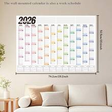 1 套 2026 年英文挂历，29.2*20.6 英寸日历计划器，12 个月简约自律跟踪海报计划器，适用于办公室、教室、家庭 - 均碼 - 查看 3