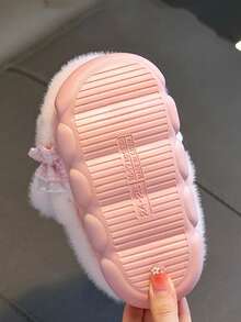 Girls' Plush Rabbit Winter Slippers, Thermal Lined Warm Anti-Slip Thick Sole Indoor House Shoes, Suitable For Toddlers And Walking Children - Pink - View 5