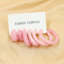 3 Pairs Fashionable & Elegant Pink C-Shaped Hoop Earrings - Pink - View 3
