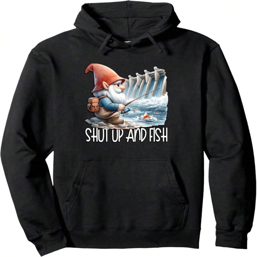 Reservoir Fishing Gnome Graphic For And Fish Pullover Hoodie - 黑色 27 - 查看 1