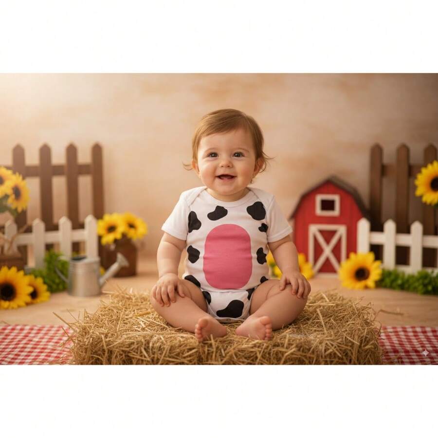 Baby Bodysuit With Farm Cow Birthday Theme - 白色 - 查看 1