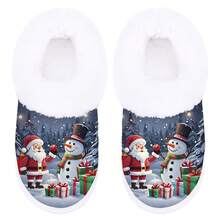 Regalo de Navidad, Pantuflas interiores/exteriores lindas de Papá Noel y Muñeco de Nieve, Pantuflas suaves para la casa, Zapatos de casa cómodos y esponjosos, Pantuflas de dormitorio cálidas de invierno, Suela de goma antideslizante