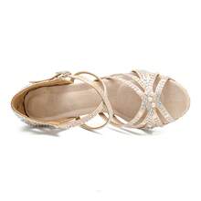 New Hot Selling Women's Latin Dance Shoes With Rhinestone Pearl Satin Tango Salsa Ballroom Dancing Shoes Ladies' Wedding Shoes Indoor Party High Heels Sandals 7.5cm High Heels