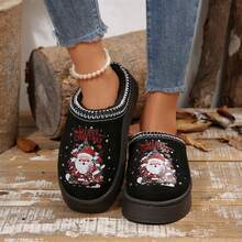 Cold Weather Slippers Women Anti Slip Furry Lined Short Ankle Boots Comfy Shoes For Indoor Outdoor Fall Winter - Giáng sinh đen - Xem 6