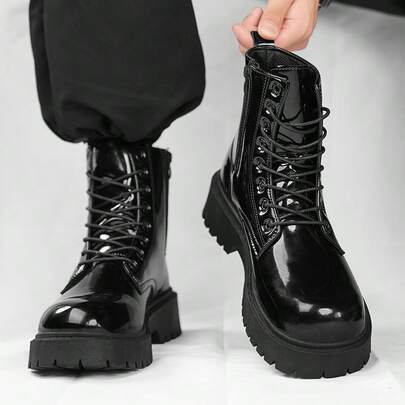 Botas sociais masculinas novas de cano alto, forro macio e confortável, bico arredondado, sola de borracha leve, casuais, porém sofisticadas, brilhantes