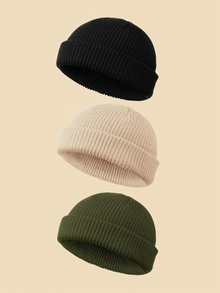 3pcs Baby Solid Color Simple Beanie, Soft Comfortable Warm Knit Hat, Gift For Autumn/Winter - Multicolor - View 1