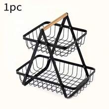 1pc Multifunctional Fruit And Vegetable Basket With Detachable Wooden Handle For Kitchen Organization And Storage, 2  Layers Of Fruit Baskets, Perfect For Kitchen Countertops, Kitchen Fruit Baskets, Kitchen Tools, Holiday Gifts - sàn zk431-2 - Xem 1