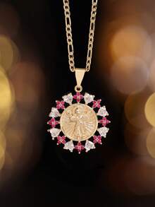 14K镀金宗教项链 - 耶稣双吊坠项链 - 基督吊坠，优雅礼物，适合送给妈妈，婚礼、洗礼、日常佩戴（全年皆宜） - 合成宝石，耐用14K铜