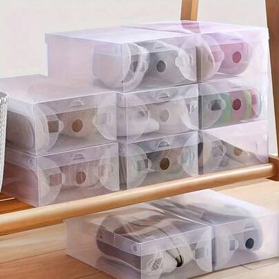 10/20 pezzi Scatole di plastica trasparenti pieghevoli - Impermeabili, anti-polvere, scatole di stoccaggio in plastica impilabili per scarpe, scarpe sportive, tacchi alti, vestiti e altri articoli - Ideali per uso domestico e al dettaglio, organizer per scarpe