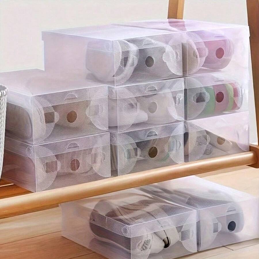 10/20 BUC Cutii de pantofi pliabile transparente din plastic - Cutii de depozitare din plastic impermeabile, rezistente la praf, stivuibile pentru pantofi, adidași, tocuri înalte, haine și alte articole - Ideale pentru uz casnic și în comerț cu amănuntul, organizator de pantofi