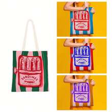 Fashionable Sardine Print Canvas Bag, Sardine Themed, Unisex Large Capacity Shoulder Bag, Shopping Bag, Lightweight Travel Luggage Bag, Reusable Student Commuter Canvas Bag, Suitable As Birthday Gift For Family And Friends - Multicolor - View 12