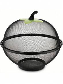 重型防锈金属水果篮，带网罩 - 带通风孔和悬挂孔的苹果形储物容器，可重复使用的厨房收纳盒，适用于水果、蔬菜、露营、野餐、圣诞装饰 - 耐用的金属结构，节省空间的台面收纳，适合家庭和户外使用 - 易于清洁且防潮（兼容苹果形盖子）