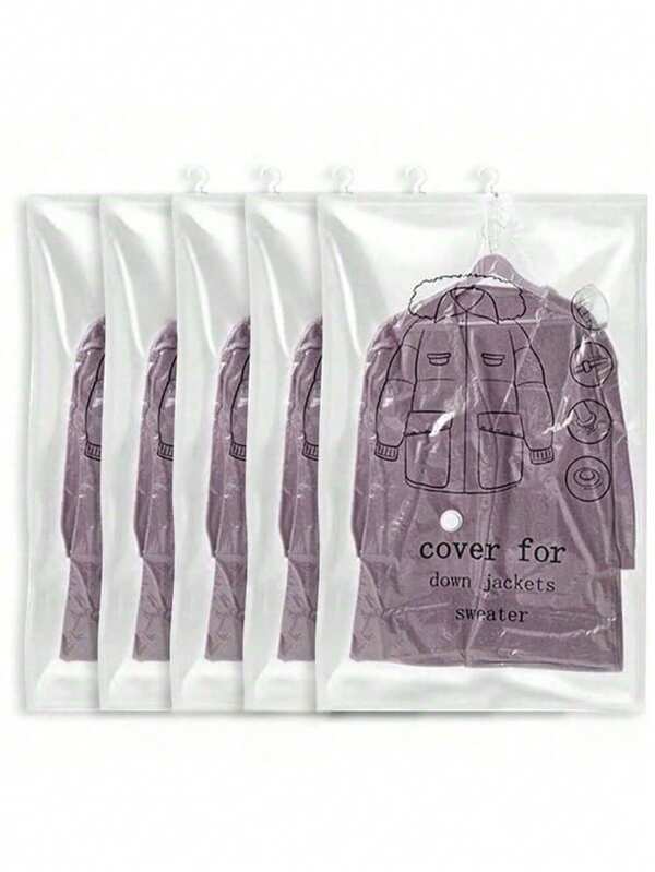 5/1Pack Hanging Vacuum Storage Bags, Large Hanging Space Saver Bags, Hanging Storage Bags For Clothes, Vacuum Sealed For Suits, Dress, Jackets, Closet Organizer For Moving Supplies