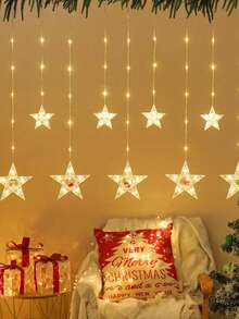 1 pièce Rideau lumineux en forme d'étoile de Noël, guirlande lumineuse à LED - étoile suspendue, options blanc chaud et multicolore, guirlandes de fées sans fil, alimentées par batterie pour intérieur/extérieur, lampe suspendue, convient pour fenêtres, cheminée, décoration de fête, décoration de Noël, pièces, décoration de salon, décoration de Noël, décoration de pièce, hiver