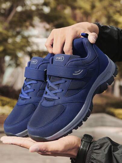 Men's Sneakers, Men's Mesh Breathable Athletic Shoes, Versatile Casual Shoes, Walking Shoes, Slip-On Men's Shoes, Hook And Loop Elastic Shoelaces, Non-Slip Durable, Minimalist Solid Color Casual Shoes, Outdoor Sports Shoes For Autumn/Winter