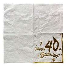 20 Pieces/Pack White 40th Birthday Theme Gold Foil Hat Print Disposable Napkins, Made Of Virgin Wood Pulp Double-Layer Tissue Paper, Suitable For Hotels, Restaurants, Bars, Tableware, Table Settings, Christmas