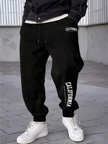 男士休闲抽绳运动裤，秋冬款 - 黑色 - 查看 1