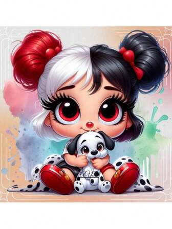 1 件 5D 钻石艺术画套装，卡通 Cruel De Ville 婴儿公主剪贴画升华，11.8 英寸 X 11.8 英寸或 15.7 英寸 X 15.7 英寸，适合成人初学者 DIY 马赛克钻石艺术，全钻手工墙面装饰，适合客厅、卧室、办公室，是送给家人和朋友的绝佳礼物