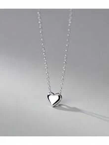 1 件简约时尚 S925 纯银亮面心形吊坠项链，适合女性日常、派对、节日、周年纪念礼物 - 心形 - 查看 5