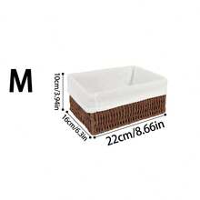 3件套/1件手工编织藤条桌面收纳篮，可收纳化妆品、钥匙、零食，适用于客厅、卧室、书房和办公室桌面，家居装饰收纳篮，情人节礼物