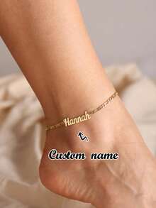 Tobillera personalizada de acero inoxidable con nombre, tobillera de letras inglesas DIY, collar de acero inoxidable con nombre de pareja personalizado, regalo de moda para el Día de San Valentín, regalo ideal para parejas, amigos, familia, Día de la Madre y otras ocasiones, oro, plata, moda, otoño, encogible, simple, casual, moneda vintage personalizada, personalizada, regalo único ideal para novia, mamá, familia, amigos, hija para aniversario, Día de San Valentín, Día de la Madre, cumpleaños, graduación, uso diario, boda, baile de graduación