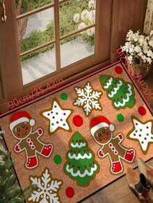 1 buc. Bestseller de Crăciun - Decorațiune de Crăciun - Decor de sărbători - Crăciun - Omuleț de turtă dulce - Covoraș de brad de Crăciun - Covoraș mic - Flanel moale 900GSM, Lavabil la mașină, Durabil, Rezistent la pete, Uscare rapidă, Potrivit pentru covorașe de ușă de interior/exterior, Decor de casă, Dormitor, Bucătărie, Fotografie, Recuzită, Cadouri de decorare exterioară, Cadouri de sărbători, Covoare, Toate anotimpurile
