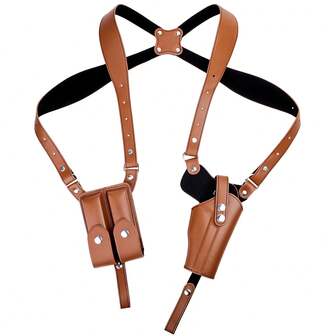 Ueasy 男女可调式肩部枪套，PU皮革肩部枪套，用于隐蔽携带，战术手枪枪套，带双弹匣袋，肩带，按扣，右手设计，适合狩猎和射击，安全枪架，传统风格，耐用结构，适合大多数1911型手枪