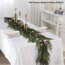 1 قطعة إكليل صنوبر نورفولك اصطناعي ذو ملمس طبيعي مع كرمة خضراء، إكليل صنوبر شتوي اصطناعي، إكليل أخضر اصطناعي للطاولة والمدفأة والجدران للاستخدام الداخلي والخارجي، ديكور منزلي لعيد الميلاد