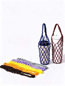 1pc Handmade Woven Mesh Bag - Coffee Cup Carrier, Water Bottle Holder, Storage Pouch - Durable Polyester With Open Top - Gift For Coffee Lovers, Reusable Beverage Holder, Coffee Cup Holder, Portable Drink Carrier, Decorative Mesh Bag,Decorative Net Pouch, Handmade Gift For Friends, Family, Classmates.