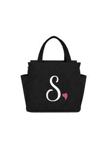 Insulating Lunch Bag, Letter Print Women Cooler Handbags Student Thermal Lunch Bags, For Work Canvas Food Tote Bag, High-Capacity Thermal Bag, For Women Insulated Refrigerated Lunch Box Bag, Picnic Bag, Fridge Bag Name Initials Letter Pattern Cooler Lunch Box ,Ice Pack Food Storage Bag For Traveling Portable Waterproof Bag Insulated Lunch Bag Lunchbox