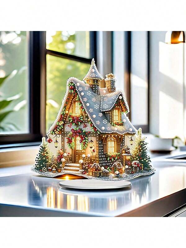 1pc Acrylic 5D Diamond Painting Art Christmas Village House Scene, Desktop Decor Craft Kit, Holiday Mosaic Art, Home Bedroom Decor Gift