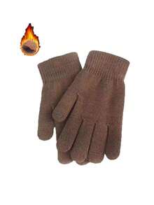 2/1pair Unisex Winter Warm Cold-Proof Fleece Knitted Hand Warmers Black Gloves Full Finger Knitted Gloves Women Men Thicken Warm Outdoor Cycling Gloves - Multicolor - View 15